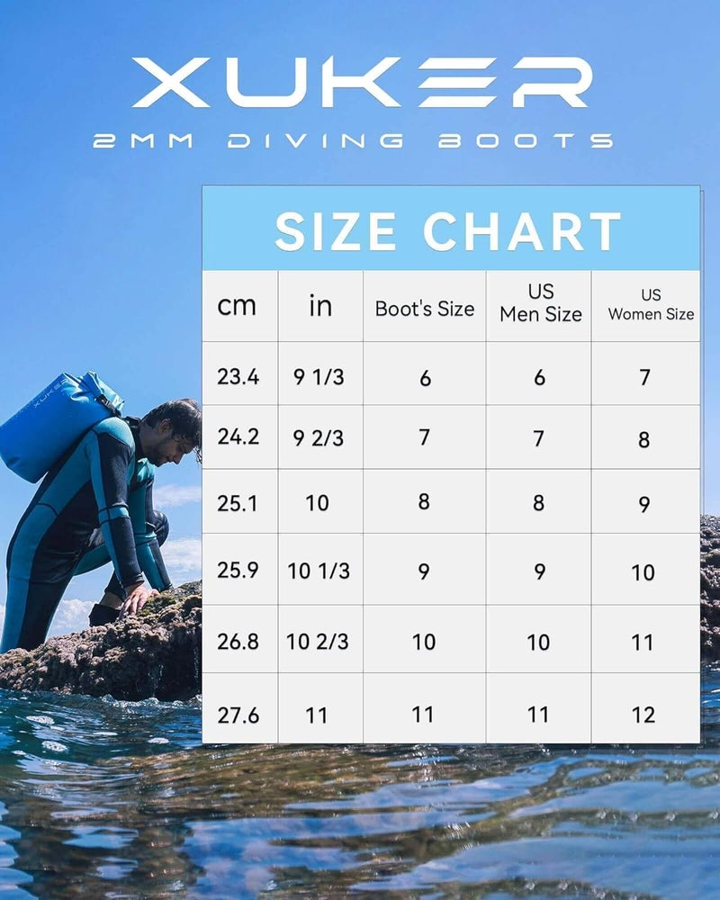 XUKER Neoprene Diving Boots 2mm, Wetsuit Booties Men Women Water Shoes with Anti-Slip Sole Sand Beach Shoes for Water Sports - Image 2
